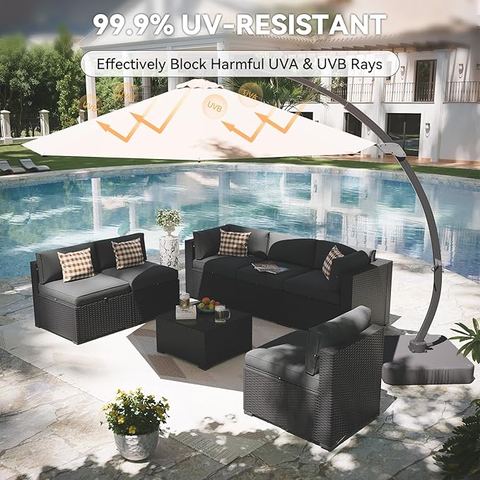 Aoxun Patio Furniture Set with Umbrella, 8 Piece Outdoor Sectional Sofas
