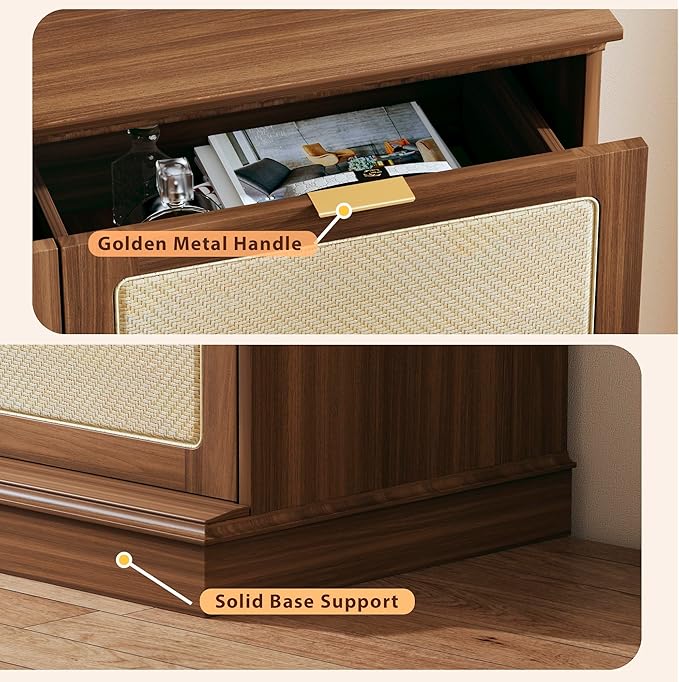 HUAHUU 9 Drawer Dresser for Bedroom, 60 Inch Long Dressers & Rattan Chest of