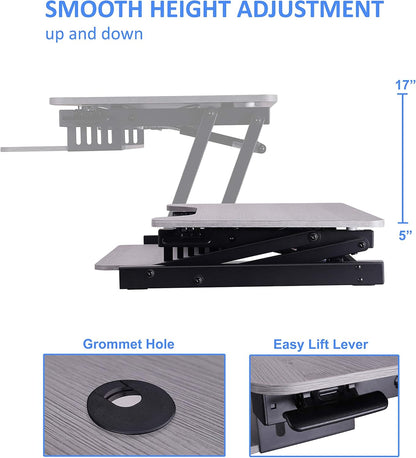 Rocelco 37.5" Height Adjustable Standing Desk Converter with Dual Monitor Mount and Slide Out Retractable Keyboard Tray - Sit Stand Up Double Screen Tabletop Riser Workstation - Gray (R DADRG-DM2)
