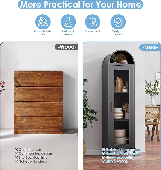 METAN Tall Metal Arched Display Cabinet