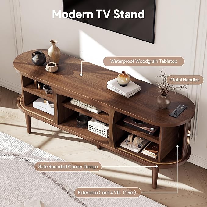 Decofy Mid Century TV Stand for TVs up to 65 Inches, Entertainment Center