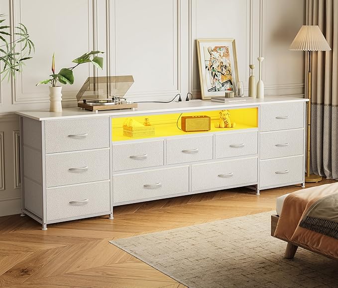 Huuger 70 Inch TV Stand for 75, 80 Inch TV, 11 Drawer Long Dresser