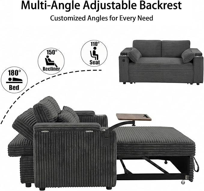 Auvsoce 65" 3-in-1 Pull-Out Convertible Sofa Bed