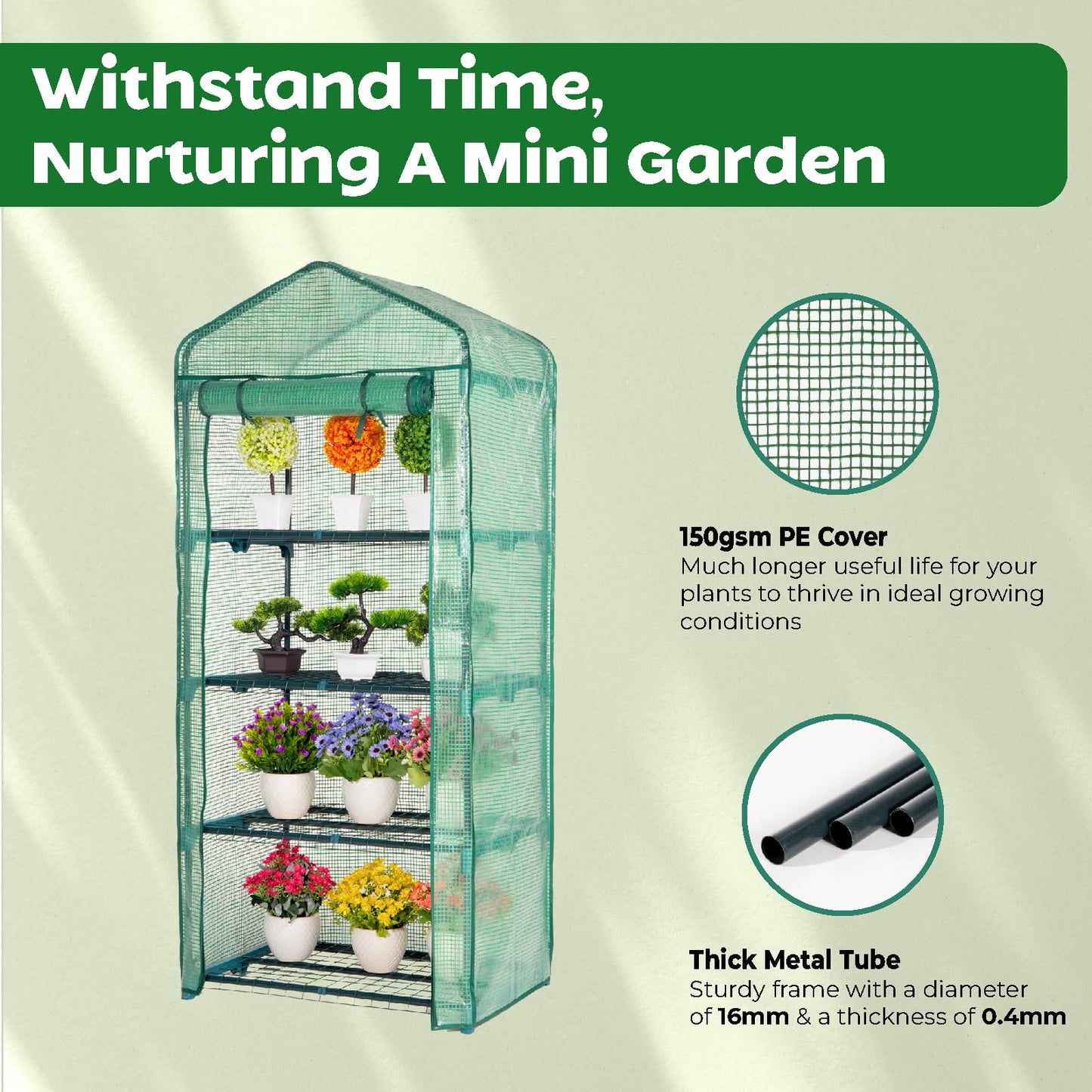 Idzo Mini Greenhouse for Indoor Outdoor, Small Plastic Plant Green House 4-Tier Rack Stand Portable Greenhouses with Durable PE Cover for Seedling