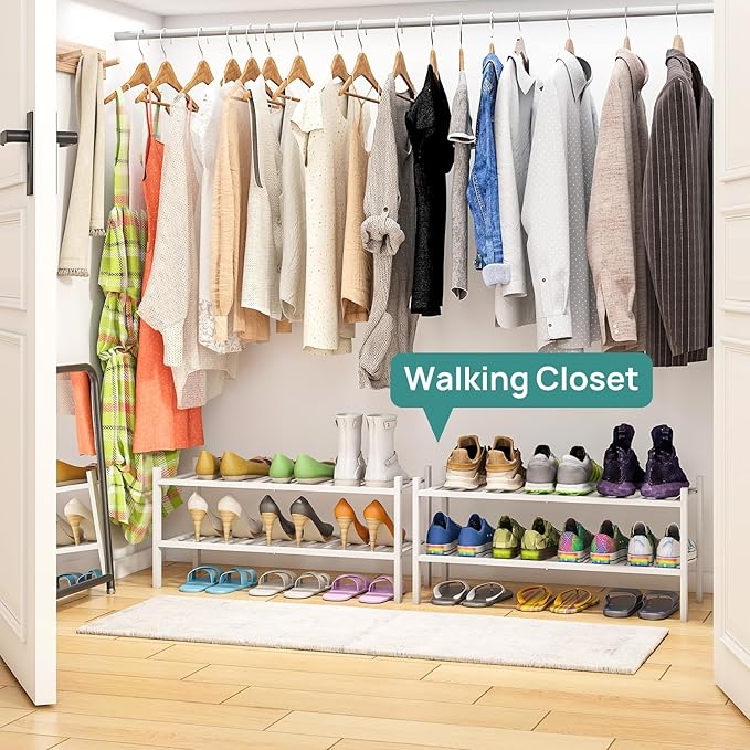viewcare White Shoe Rack for Entryway, 2 Tier Shoe Organizer for Hallway Closet