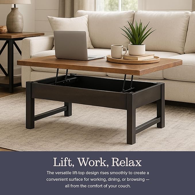 Alaterre Furniture Pomona Living Room 42 Inch Lift Top Solid Wood Coffee Table