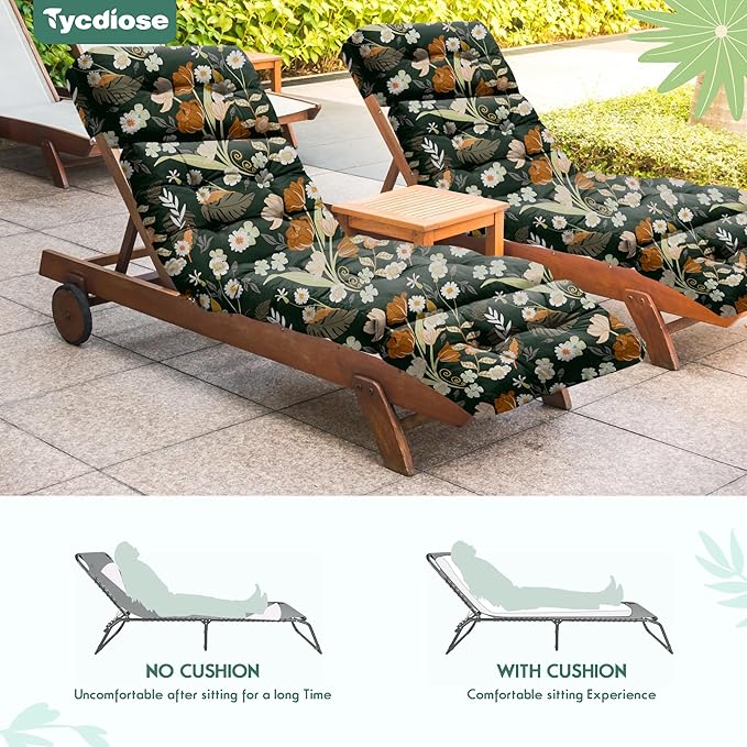 Outdoor Chaise Lounge Chair Cushion Set of 4, Waterproof 74.4 x 22 x 4.7 Inches