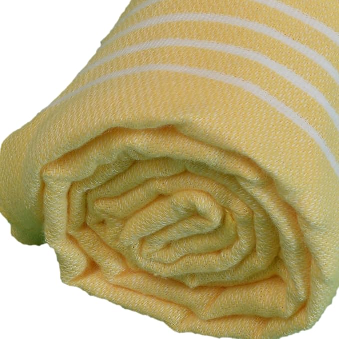 Bersuse Towels Anatolia XL Beach Blanket Throw Blanket Turkish Towel 100% Cotton Extra-Large Quick-Dry Lightweight Premium Peshtemal Towel - 61x82 Inches, Yellow