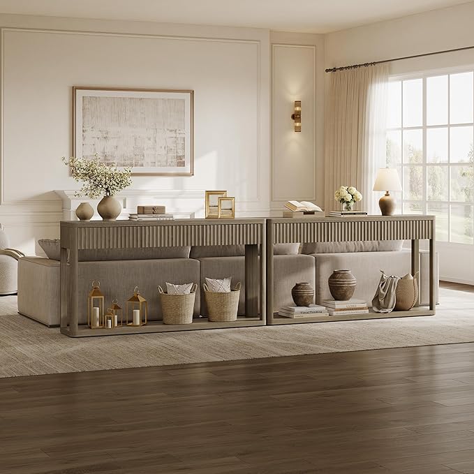 SICOTAS Entryway Table with Storage, 60.74" W Console Table with 3 Fluted