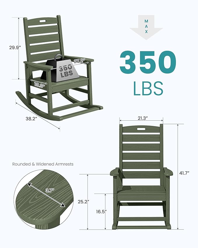 SERWALL Outdoor Rocking Chair, Oversized Rocking Chair
