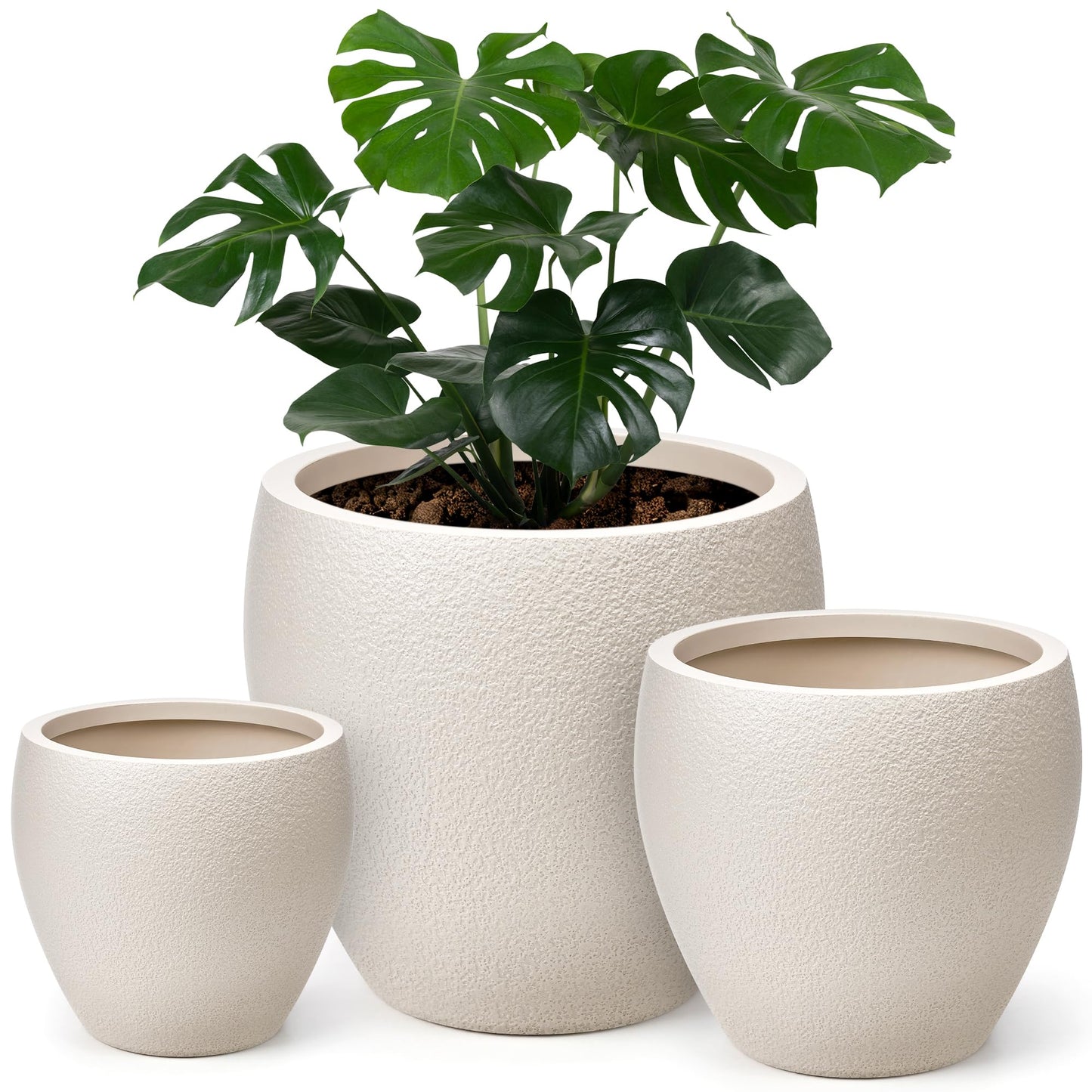 homenote Flower Pots 14.5/12/9.6 Inch,Large Plant Pots Indoor with Drainage,Plastic Pots for Plants,Garden Pots for Outdoor,Large Planters for Indoor Plants,Big Plastic Planter,Off-White(3 Pcs)