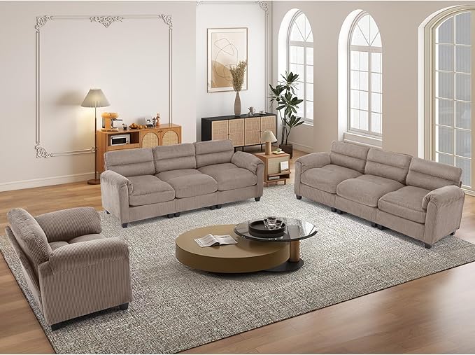 HAOMARKETS Corduroy Sofa Set, Upholstered Armchair and 3-Seater Sofa Sofa Set