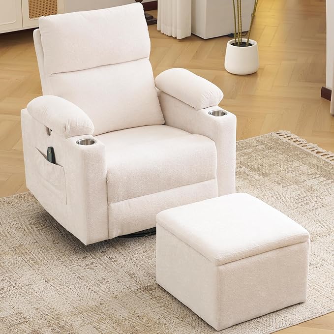 Rocking Chair Nursery with Adjustable Armrests, Electric Glider Recliner