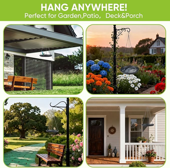 2-Pack Hanging Bird Bath, Outdoor Metal Birdbath with Shallow Feeder Bowl for Wild Birds, Garden, Patio, Deck & Yard, 2 Size (9.8"/11.8" Diameter) (11.8IN-2PACK)