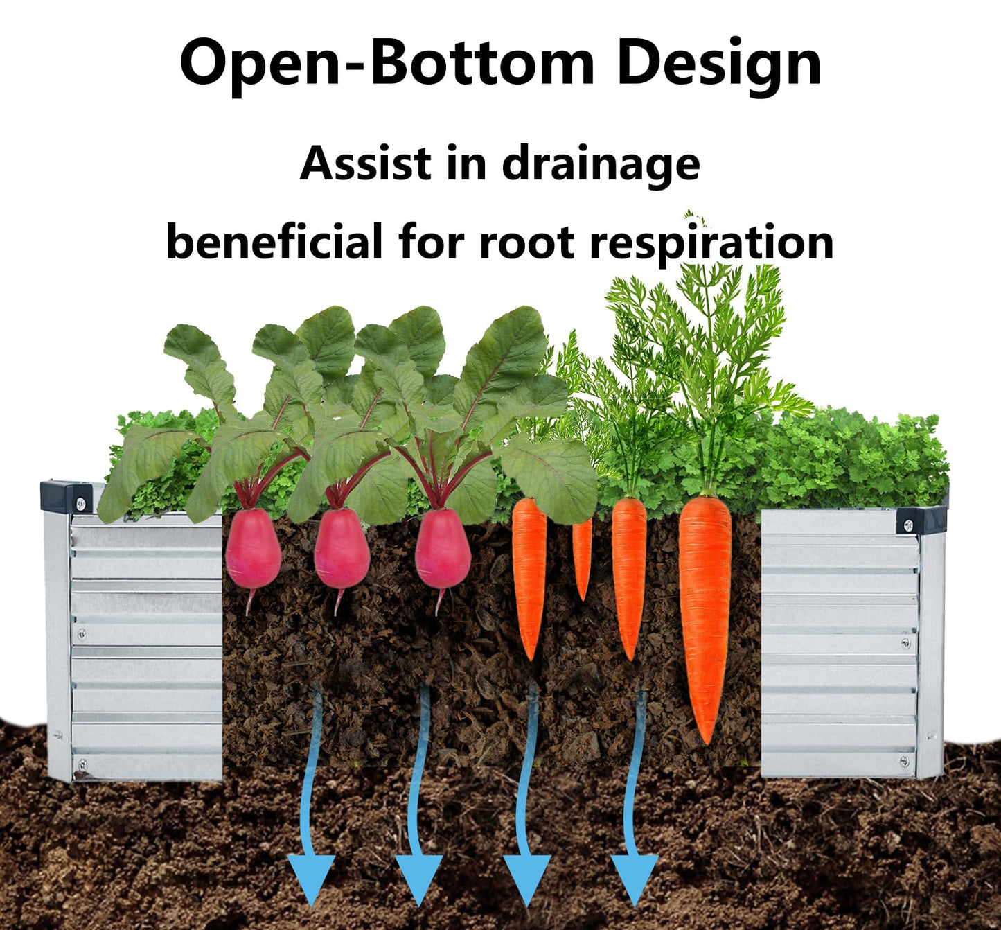 Meberam 2 Pack 6x3x1FT Galvanized Raised Garden Bed Kit, Outdoor Metal Planter Box for Vegetables, Bottomless Rectangular Gardening Bed with Support Rods, Tool-Free Assembly, Silver