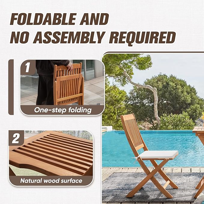 Devoko Outdoor 3 Piece Folding Patio Bistro Set Acacia Wood Bistro Table and