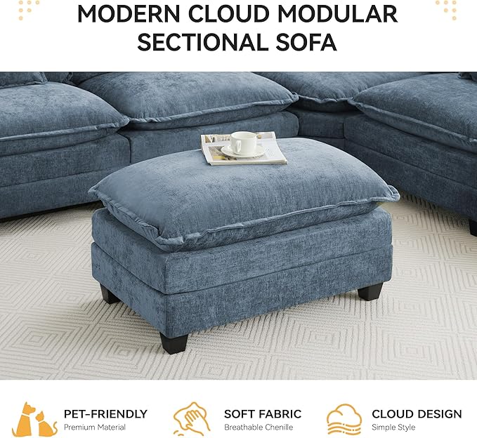 35‘’ Modern Chenille Cloud Sofa Ottoman, Rectangle Ottoman