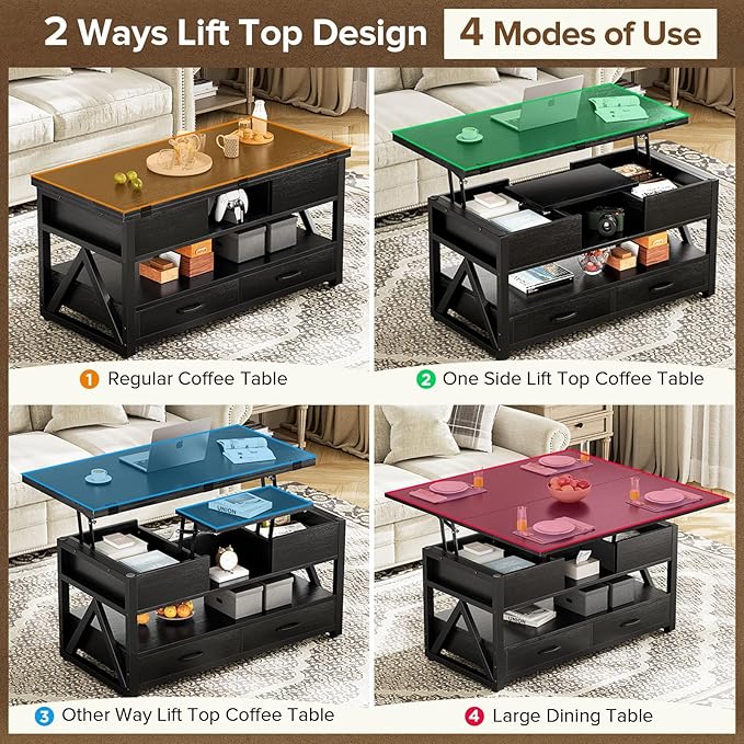 Memobarco 40" Lift Top Coffee Table, 4 in 1 Multi-Function Lift Coffee Tables