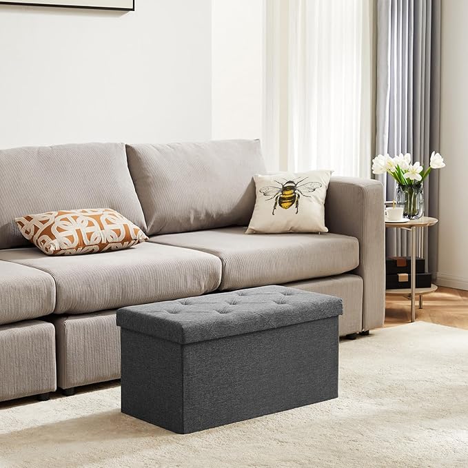 DUMOS 30 Inch Folding Storage Ottoman Bench, Large Hidden Storage Chest