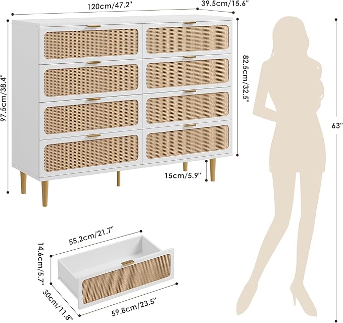 GarveeHome Rattan 8 Drawer Dressers