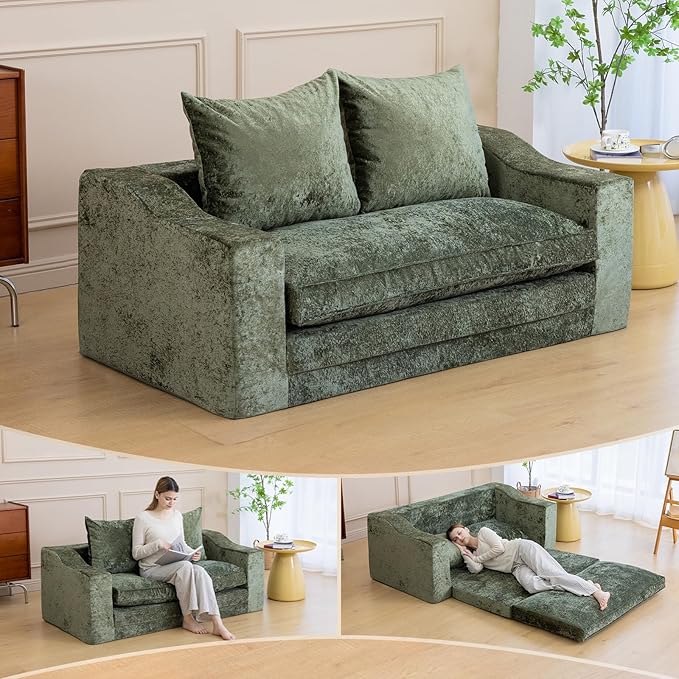 61" Convertible Sofa Bed Loveseat, Memory Foam Boneless Floor Couch