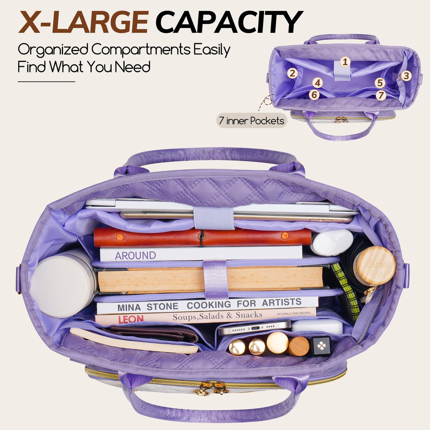 Large Bible Bag with Bible Cover Case for Women，Church Tote Bag Travel Bag Diaper Bag with Shoulder Strap for Teachers, Nurses, Moms, Bible Lovers (Purple