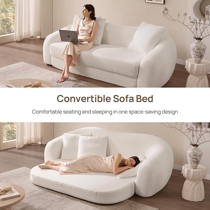 SICOTAS Curved Sofa Couch Bed for Living Room Convertible Futon Cloud Boneless