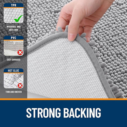 OLANLY Bathroom Runner Rugs 47x17, Extra Soft Absorbent Chenille Bath Rugs, Rubber Backing Quick Dry, Machine Washable Long Bath Mats for Bathroom Floor, Tub and Shower, Home Decor Accessories, Grey