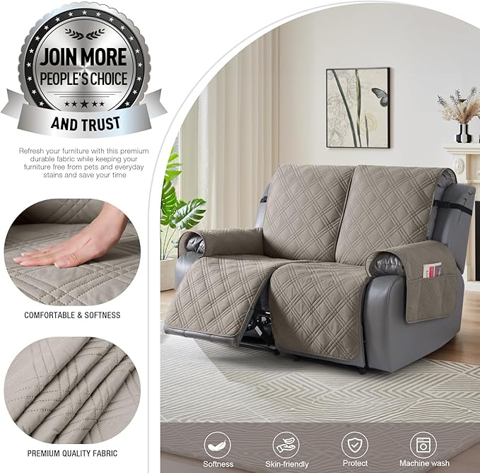 TAOCOCO 100% Waterproof Oversized Loveseat Recliner Cover, Non Slip Split Couch