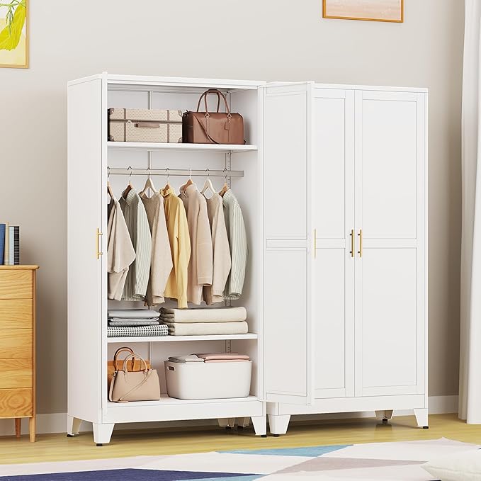 erosoei 71 "Metal Armoire Wardrobe Closet, Steel Clothing Storage Cabinet