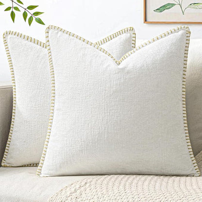 MIULEE Pack of 2 Pillow Covers 20x20 Inch Pure White Farmhouse Decorative Throw Pillow Covers with Stitched Edge Soft Chenille Solid Dyed Couch Pillow Covers for Sofa Bed Living Room