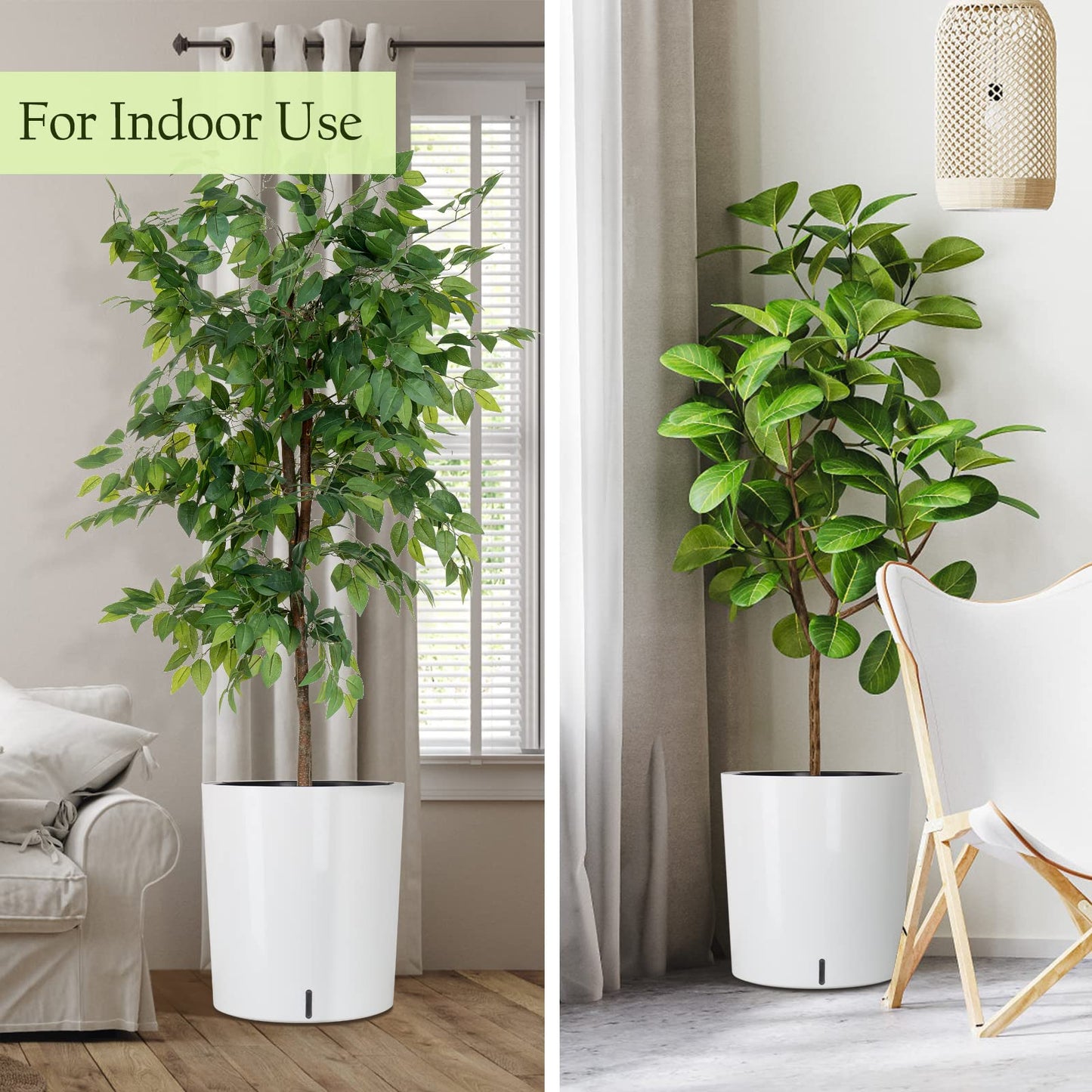 SAROSORA Large Round Self Watering Planter Pot 12.5'' 2-Pack for Home Garden Patio Tall Tree(White 2-Pack)