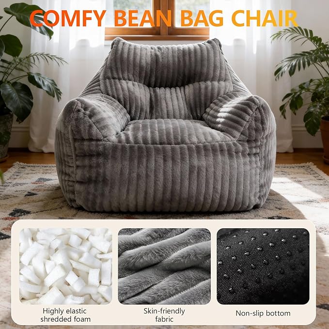 Bean Bag Chair for Adults, Oversized Memory Foam Bean Bag Chairs, Soft Corduroy