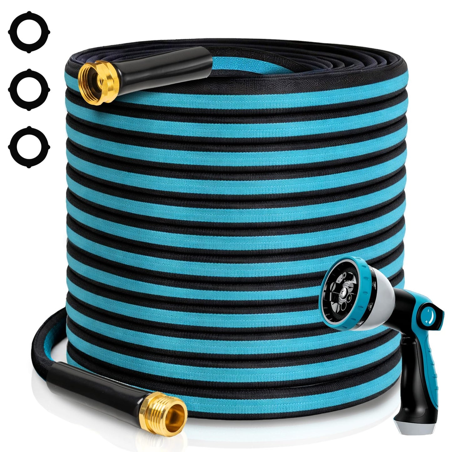 WHOBUY 100FT Non-Expandable Garden Hose, Flexible Water Hose with Spray Nozzle, Kink-Resistant, Leakproof 3/4" Brass Connectors, Lightweight & Portable Water Pipe for Yard, Lawn Outdoor
