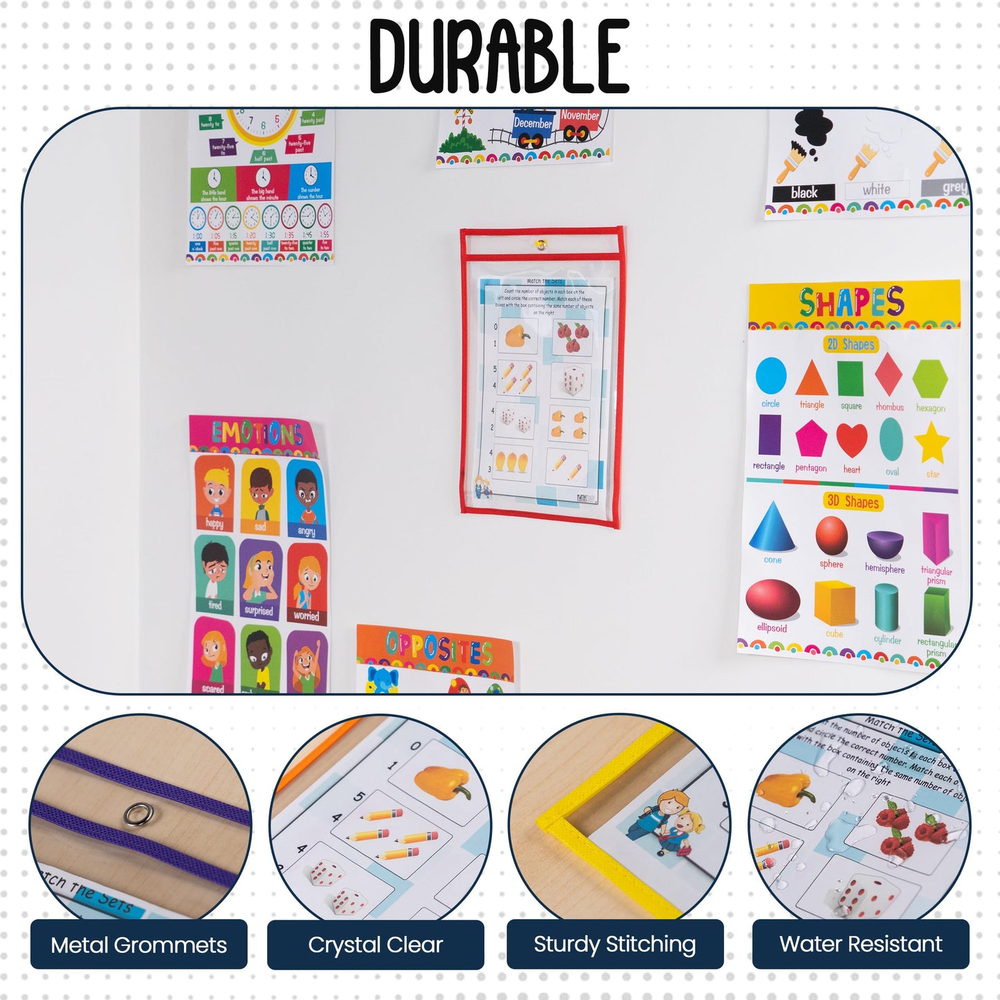 Essex Wares - 30 Pack, Assorted, Dry Erase Pocket Document Protectors,10" Wide x 13.5" Tall - Dry Erase Clear Plastic Sleeves - Reusable & Easy Erase Plastic Invoice Holders, Water-Resistant & Durable