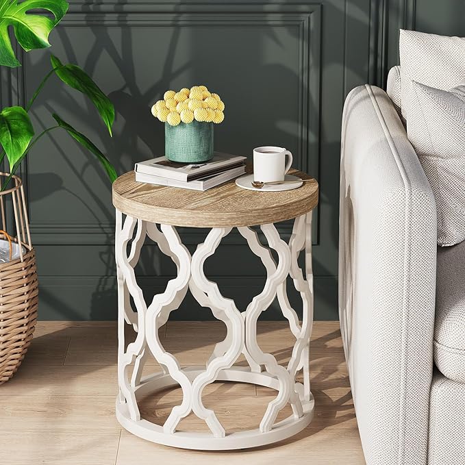 karlott Farmhouse End Table, 18.5'' French Country Round Side Table, Distressed
