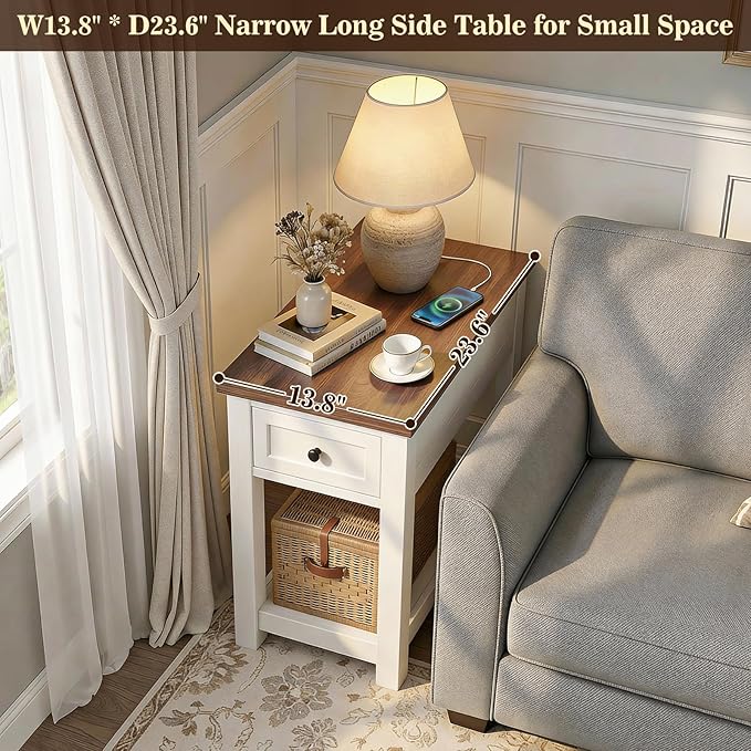 Narrow End Table Set of 2 with Charging Station