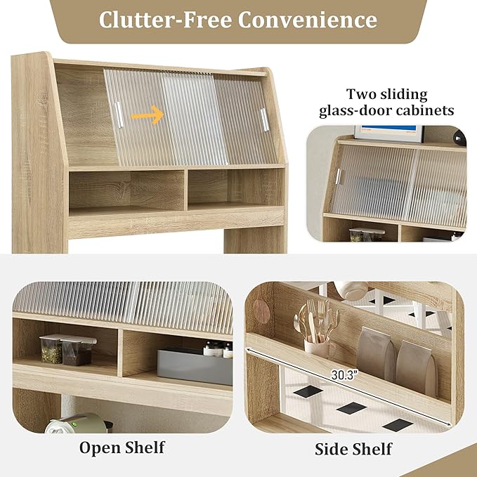 Spaco 2-in-1 Folding Dining Table and Buffet Cabinet Set, Compact Pull-Out