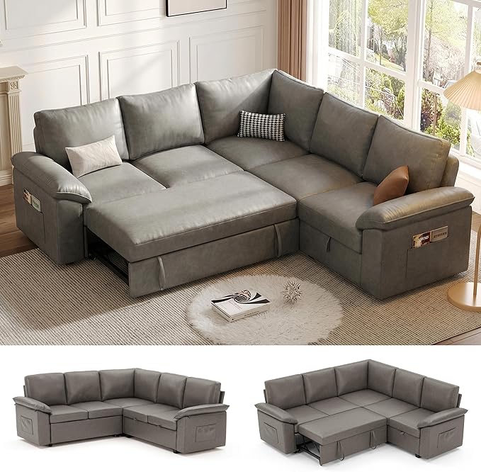 85 Inch Faux Leather Modular Sectional Sofa