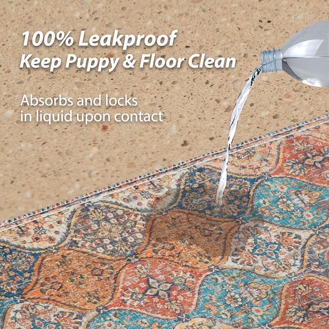 nunubaby Washable Pee Pads for Dogs, Stylish, Non-Slip and Leak-Proof Pee Pads. Reusable Potty Pads for Dogs for Crates and Floors.(Cream/Multi, 72" x72" )