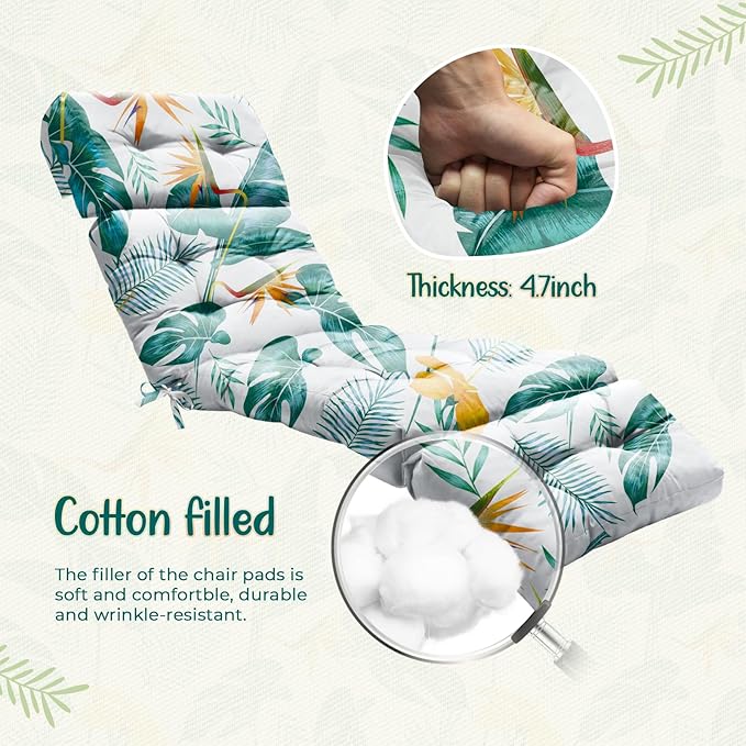 Outdoor Chaise Lounge Chair Cushion 75.1 x 22.8 x 4.7 Inches 100% Waterproof