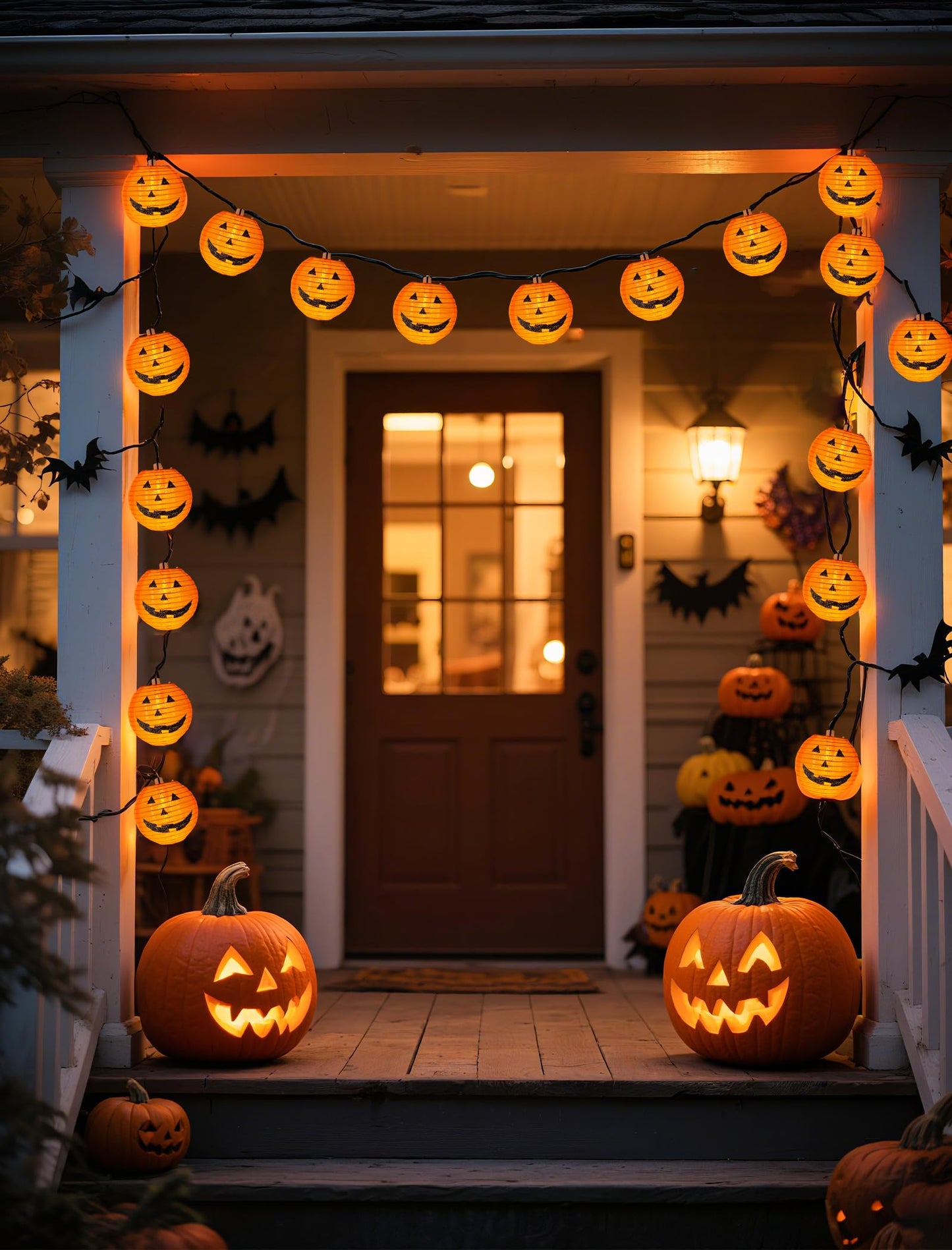 8.5Ft Halloween Pumpkin Lantern String Lights Outdoor, Orange Halloween Decorations String Lights with 10 Mini Jack O Lanterns Lights, Plug in Pumpkin Lantern Lights for Indoor Party Patio Garden