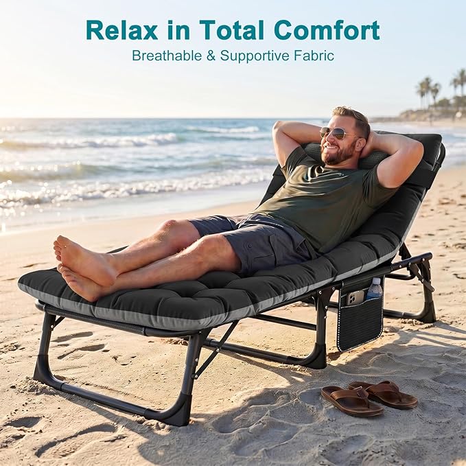 ABORON Heavy Duty Tanning Chair, 5-Gear Outdoor Folding Chaise Lounge Chair