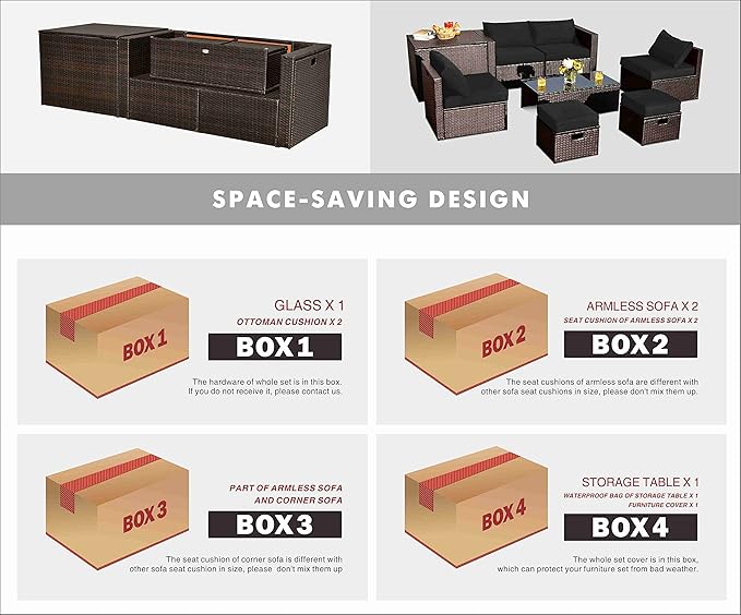 Tangkula 8 Piece Patio Furniture Set, Patiojoy Outdoor Space Saving PE Rattan