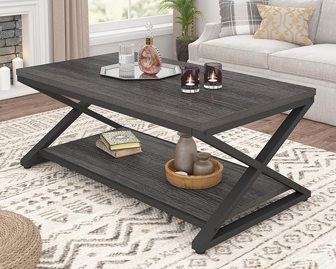 HSH Gray Storage Coffee Table, Modern Center Table