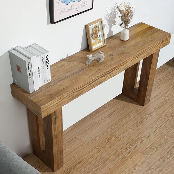 HOKYHOKY Reclaimed Solid Wood Console Table, Rectangular Couch Tables Behind
