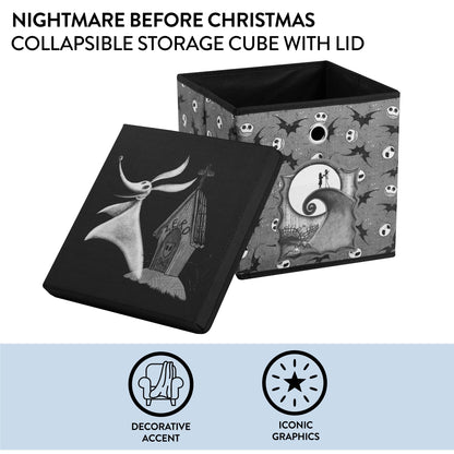 The Nightmare Before Christmas Collapsible Storage Cube with Removable Lid,10"x10"x10" Fabric Organizer Bin for Essentials
