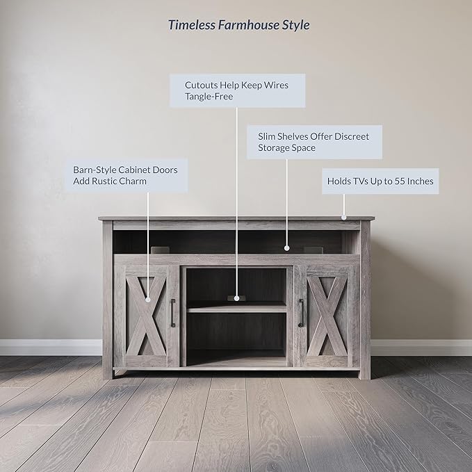 BELLEZE Modern 48 Inch Barn Door Wood TV Stand & Media Entertainment Center