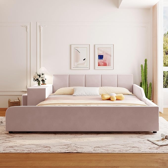 SOFTSEA Queen Upholstered Grounded Bed, Mother & Child Platform Bed