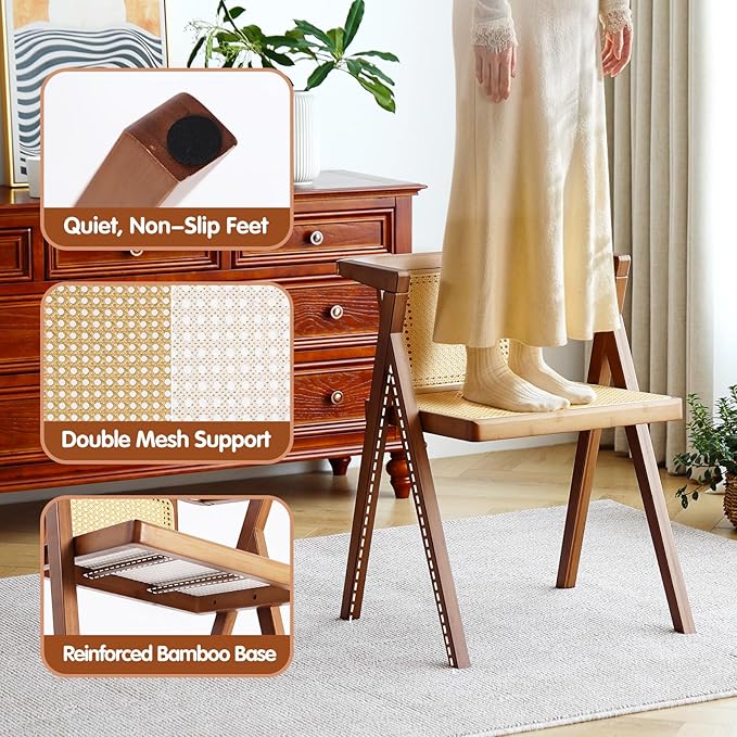 Furlide Rattan Dining Chairs Set of 2, Mid-Century Accent Armchair, Wicker Chair